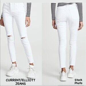Current Elliott Distressed The 2 Years Destroyed White Skinny Jeans size 27